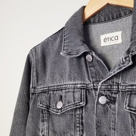 etica x Free People Stormy Skies Black/Washed Gray Lotta Denim Mini Dress S $228 - Picture 8 of 16